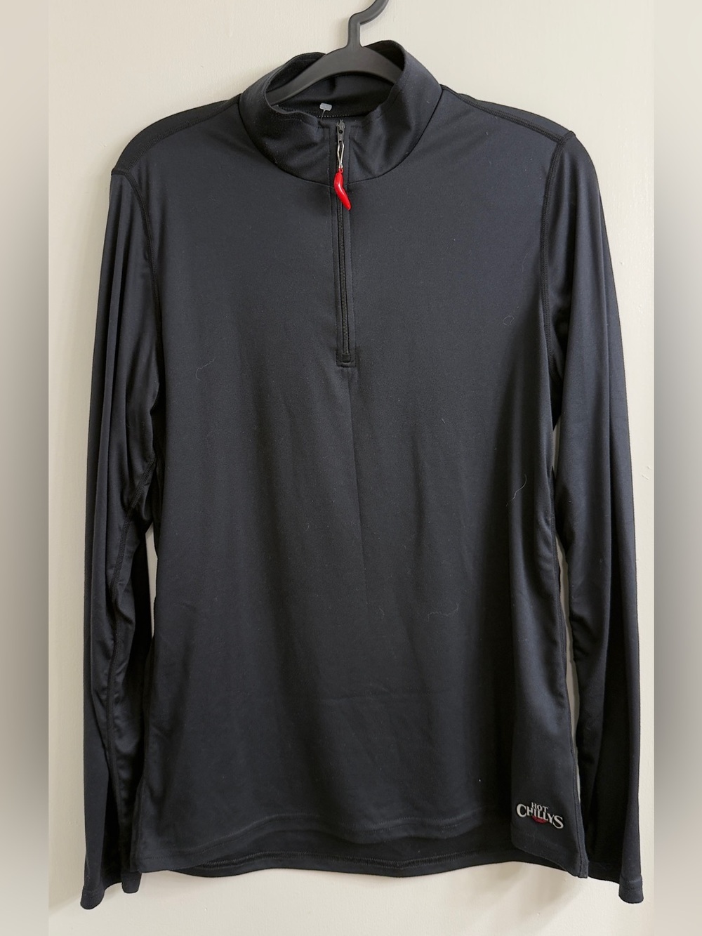 Black Half-Zip Long Sleeve Pullover with Red Zipper Pull
